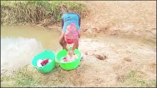 WASHING CLOTHES AND BATHING IN AN AFRICAN VILLAGE RIVER AFRICAN VILLAGE LIFE [upl. by Chatav]