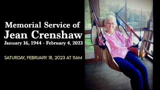 Jean Crenshaw Memorial Service  Saturday February 18 2023 at 11am [upl. by Eddie]