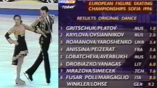 Paso doble  Ice Dance ⛸ 1996 European Figure Skating Original Dance Top 9 teams [upl. by Coonan577]