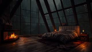 🌧️Cozy Attic Bedroom Ambience w crackling fireplace out cold storm forest for rest and sleep [upl. by Simara136]