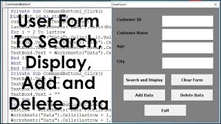 Excel VBA UserForm Search Display Add and Delete Data  Advanced UserForm Example [upl. by Pincas]