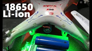 Drone Fly on 18650 Lithium Ion Battery Simple DIY MOD Longer Flight Time Syma X5 Jumper T8SG Review [upl. by Aydin779]