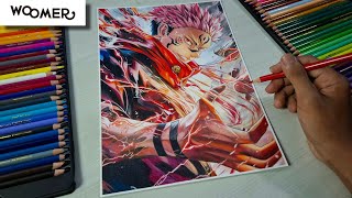 drawing sukuna using colored pencils from woomer  cheap colored pencils that i like  woomer [upl. by Joshi376]