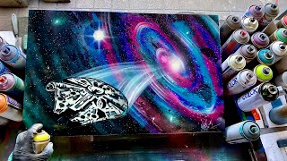 Millennium Falcon out of Hyperspace  SPRAY PAINT ART by Skech [upl. by Domel]