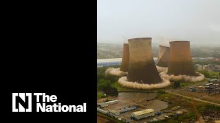 Watch Giant power station towers crash to the ground in controlled demolition [upl. by Reube429]