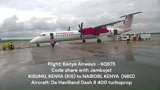 Flying from Kisumu to Nairobi  Flight KQ675  De Havilland Canada DHC8  Kenya Airways  Jambojet [upl. by Rue]