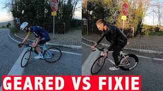 ROAD BIKE vs FIXED GEAR  watch UNTIL the end  Which Bike Is Fastest TEST DOWNHILL [upl. by Ayr]