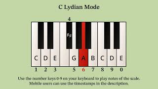 C Lydian Mode  Interactive YouTube Scales Play Piano With Your Computer Keyboard [upl. by Eicirtap]