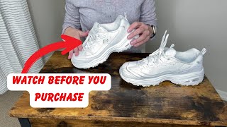 Skechers Womens DLites White A Chic and Comfortable Sneaker Review [upl. by Nylessoj]