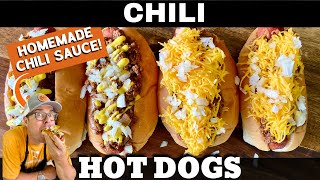 Easy Chili Dogs on the Griddle  AWESOME CHILI SAUCE for hot dogs [upl. by Aibos978]