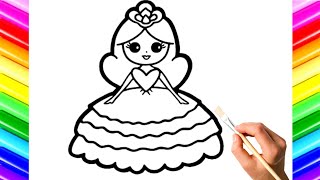 Princess Doll Drawing Painting and Coloring for Kids and Toddlers Doll Drawing dolldrawing [upl. by Atterbury]