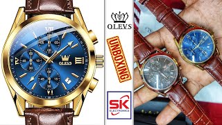 Olevs 2872G Chronograph Leather Belt Watch  Unboxing 2021  Luxury Watch Reviews [upl. by Omarr143]