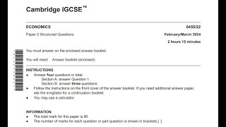 IGCSE Economics  Paper 2  FebMarch 2024  Section A  045522 [upl. by Aracot54]