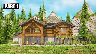 Minecraft Tutorial  How to Build a large Log House  Mountain Log Cabin Part 1 [upl. by Eiramrebma]