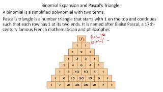 The Coefficients of Binomial expansion Pascals triangle [upl. by Enitsahc]