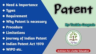 Patent  Indian Patent System  Types of Patent  Process of Patent  Apply for Patent by Tanisha [upl. by Yra]