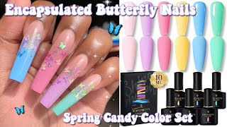 TRYING A GEL POLISH AND POLYGEL OMBRE HACK ENCAPSULATED BUTTERFLY SPRING NAILS  Nail Tutorial [upl. by Ikkir248]