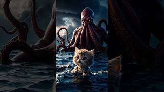 Dad Cat save his son from octopus 🙀 catsoftiktok cat cute aiart ai poorcat catlover fyp [upl. by Llenaj584]