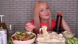 MUKBANG  Паста с креветками в сливочном соусе салат с красной рыбой  pasta salad не ASMR [upl. by Ettena948]