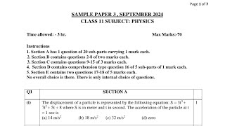 PSEB September Exam 2024  Physics Class 11th  Term 1  Sample Paper Solutions  Scholar Tutorial [upl. by Ztnarf591]