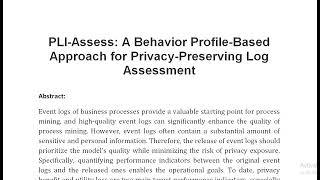 PLI Assess A Behavior Profile Based Approach for Privacy Preserving Log Assessment [upl. by Torrence]