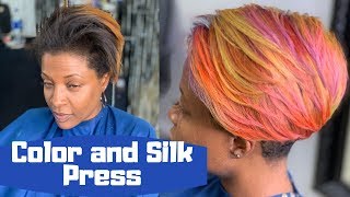 Detailed color silk press and trim  Influance color [upl. by Terrance879]