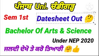 puchd ba sem1 NEP 2020 datesheet2024 datesheet [upl. by Airol93]