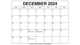 Free Printable December 2024 Calendar Templates With Holidays  Wiki Calendar [upl. by Nnyw]