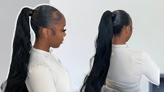 Step by Step Sleek Mid Back Ponytail Watch Me Work [upl. by Nedia]