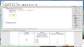 03 Pseudocódigos PSEINT Suma resta y multiplicación de 2 números [upl. by Johathan]