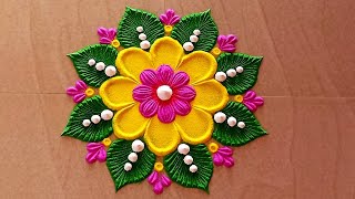 simple rangoli design small rangoli designBeautifulrangoli design💜💜attractive rangoli [upl. by Lleinnad]