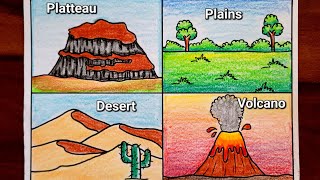 Different Types of Landforms Drawing  Landforms drawing easy  Easy Landforms school project [upl. by Guthry115]