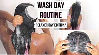 Relaxed Hair Wash Day Routine on Relaxer Days [upl. by Attelliw152]