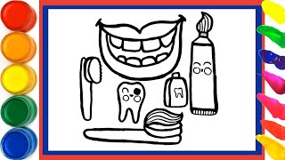 How to draw MOUTHTOOTHBRUSH 🪥amp TOOTHPASTE  easy step by step tutorial for kids [upl. by Neelon]