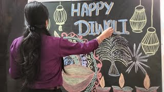 blackboard decoration for Diwali blackboarddesign blackboard decoration ideas for School [upl. by Iclek146]