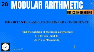 Important Examples on Linear CongruenceModular Arithmetic2022schemebmats101Dr Sujata T [upl. by Annirak]