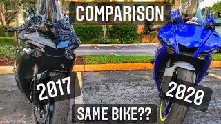 2017 VS 2020 YAMAHA R1 Side By Side Comparison  Cosmetic Comparison [upl. by Aical]