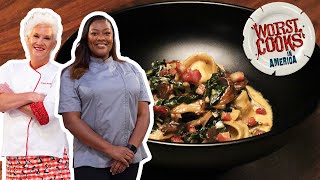 How to Make Tortellini with Anne Burrell amp Tiffany Derry  Worst Cooks in America  Food Network [upl. by Berga]