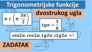 Trigonometrijske funkcije dvostrukog ugla zadatak [upl. by Eeloj]