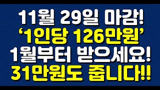 11월 29일 마감 ‘1인당 126만원’ 1월부터 받으세요 31만원도 줍니다 [upl. by Anik]