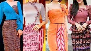 Creative traditional Myanmar dressesbeautiful Myanmar bodycon skirt blouse designs2024 [upl. by Anide]