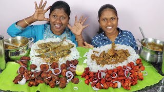 Hot amp Spicy Fish 65 VS Chicken 65 with Fish Curry VS Chicken Curry Eating Challenge in Tamil Foodies [upl. by Meri]