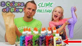 3 Colors of Glue Slime Challenge w Our Dad Special Glow in the Dark Glitter Slime [upl. by Branen]