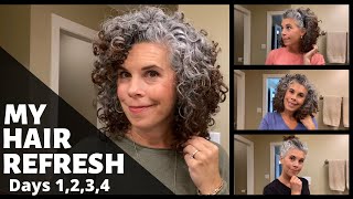 MY CURLY HAIR REFRESH ROUTINE  HOW I REFRESH MY CURLY GREY HAIR ON DAYS 2 3 amp 4 [upl. by Korff]