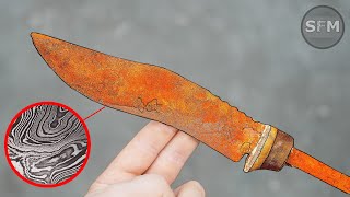 Restoration Very Rusty Old Damascus Survival Knife [upl. by Aix]