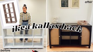 HACKING AN IKEA KALLAX SHELF INTO THE SIDEBOARD OF MY DREAMS  DIY Arch Doors Faux Cane Webbing [upl. by Vig]