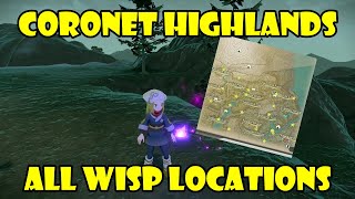 All Wisp locations in Coronet Highlands Map with markings Pokemon Legends Arceus [upl. by Ahsetra]