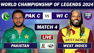 PAKISTAN vs WEST INDIES MATCH 4 LIVE SCORES  PAK vs WI LIVE  WORLD CHAMPIONSHIP OF LEGENDS [upl. by Guilbert]