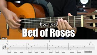 Bed of Roses  Bon Jovi  Fingerstyle Guitar Tutorial  TAB amp Lyrics [upl. by Lessirg]