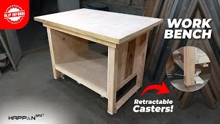 DIY Mobile and Sturdy Workbench with Retractable Casters  Assembly Outfeed Table for Woodworking [upl. by Lunna960]